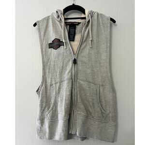Harley Davidson Sleeveless Gray Zip Up Studded Hoodie Size Small